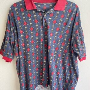 Vintage Polo Shirt with Red and Blue Pattern